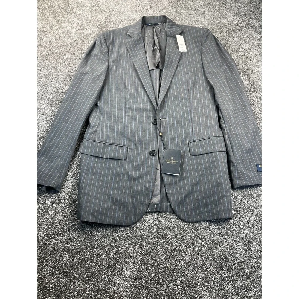 Brooks Brothers Suit 38 Regular Regent Fit Explorer Blazer Stripe‎ Gray Blue NWT